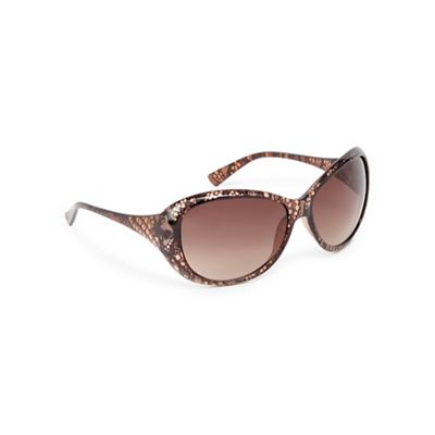 Brown lace print large oval sunglasses